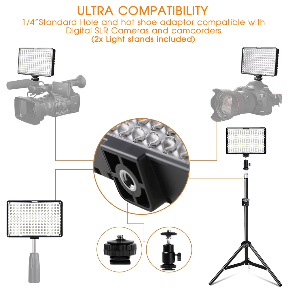 SPASH 2in1 TL 160S Led Video Light Kit 3200K 5500K Studio light Camera Camcorder Video Lamp Panel with Light Stand Battery Bag 5