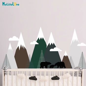 

Adventure Mural Mountains Woodland Wall Sticker Decal Forest Animal Bear Family Baby Kids Nursery Room Decor BA479