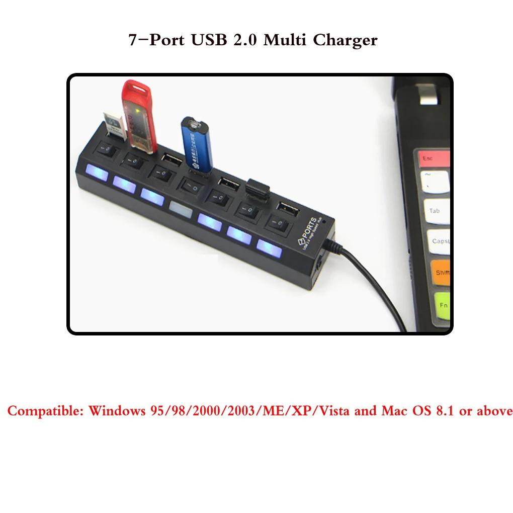 Микро USB концентратор 2,0 Мульти USB 7 портов высокоскоростной usb-порт разветвитель переключателей ПК Компьютерные аксессуары