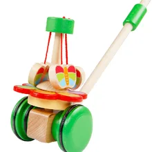 Деревянные ходунки в виде животных с одним полюсом, вращающиеся садовые ходунки-бабочки, детские игрушки на колесиках, ходунки для младенцев