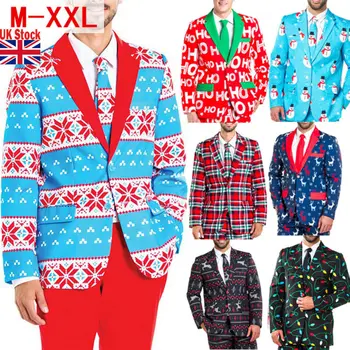 

Men Christmas Blazer Xmas Party Festive Fun Patterned Fancy Casual Man Long Sleeve Printed Blazers