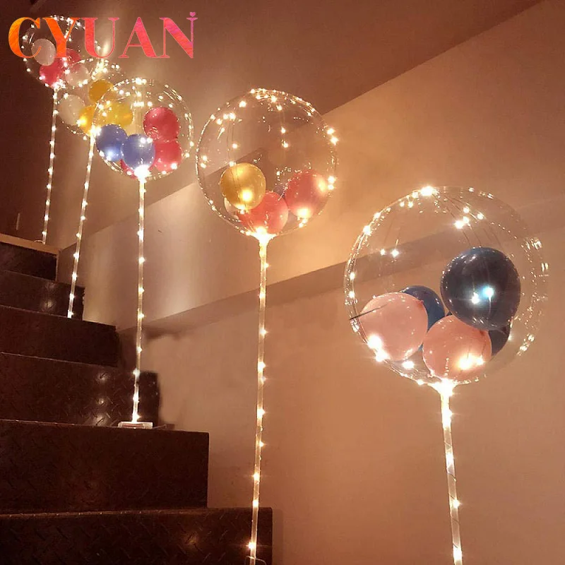 

CYUAN 1Set Led Balloon With Column Stand Luminous Transparent Bobo Balloons Stand LED String Lights Wedding Birthday Party Decor