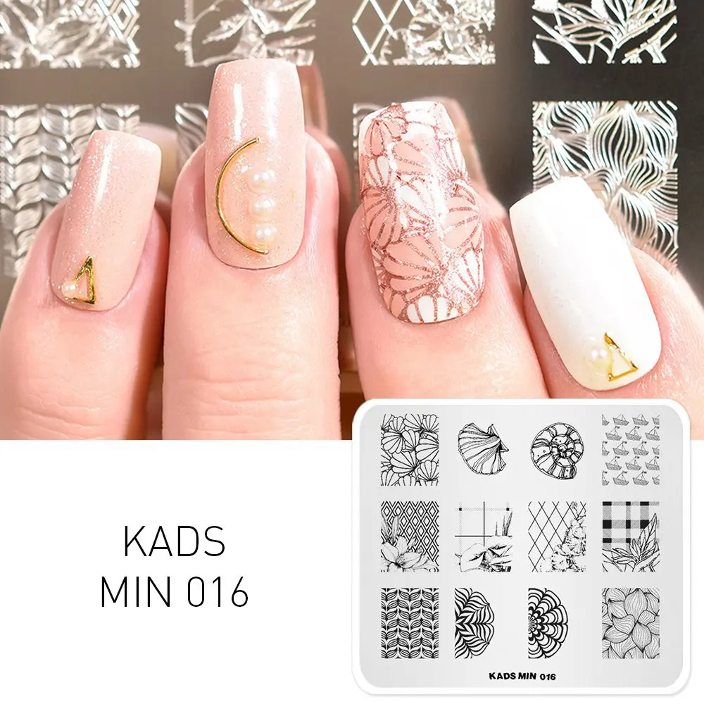 MIN 016 KADS пластины для стемпинга ногтей 33 дизайна, серия MIN, накладные изображения, шаблонные штампы, сделай сам, маникюрный штамп, трафарет для дизайна ногтей - Цвет: MIN 016