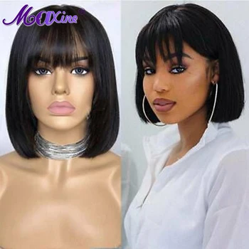 

Short Bob Bang Wigs Natural Black Brazilian Remy Human Hair Wigs Machine Made Bob Wigs With Flat Bang