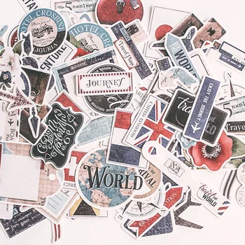 

90Pcs/Set Retro Vintage Travel Flag Plane Sticker DIY Craft Scrapbooking Album Junk Journal Happy Planner Decorative Stickers