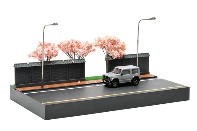 1:64 Japanese Style Sakura Night Scene Decoration Model Car Road  Garage Parking Area 1