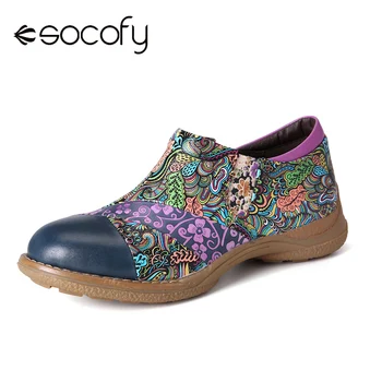 

SOCOFY Retro Splicing Small Flower Color Fancy Pattern Flat Round Toe Four Season Shoes Women Casual Shoes Botas Mujer 2020