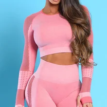 Женский бесшовный укороченный топ с длинным рукавом, рубашки для йоги с отверстием для большого пальца, для бега, фитнеса, бесшовное для тренировки, топы, рубашки, сексуальный костюм для йоги