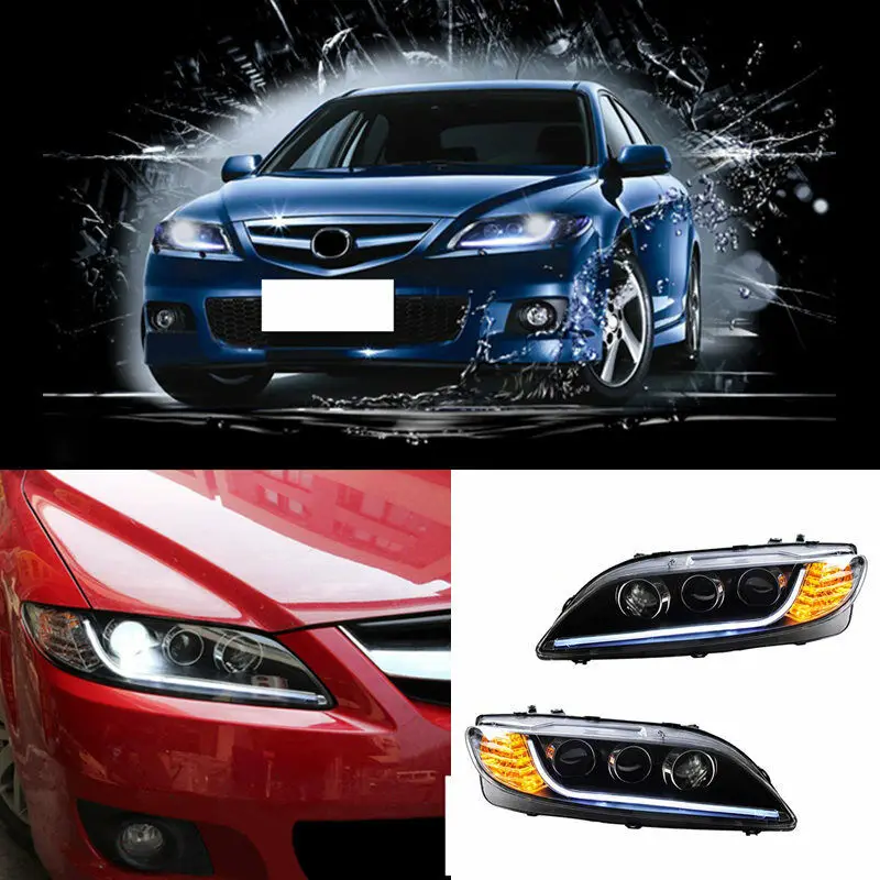 

For Mazda 6 2003 2004 2005 2006 2007 2008 Xenon Headlight Assembly with LED DRL Ballast Black Housing Cover
