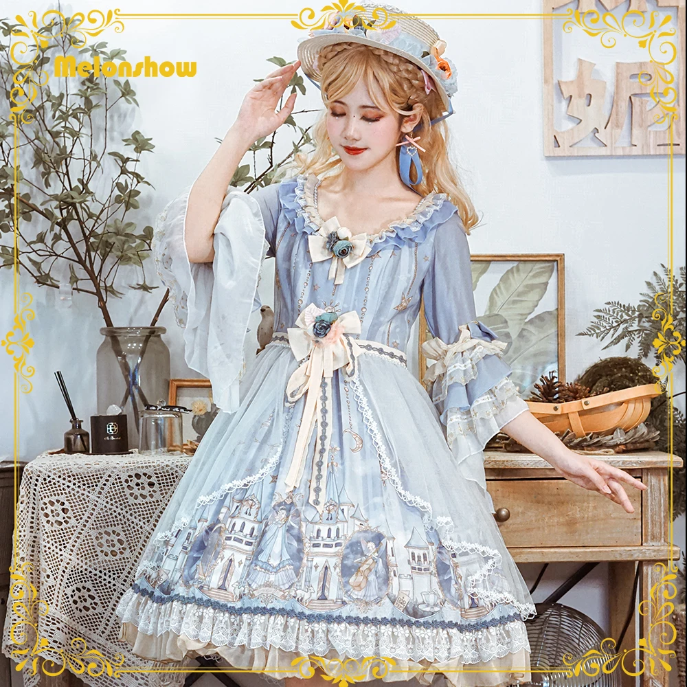 

Melonshow Victorian Dress Classic Lolita Plus Size Blue Retro Style Princess Dresses Kawaii Clothing Gothic Loli OP Skirt Girls