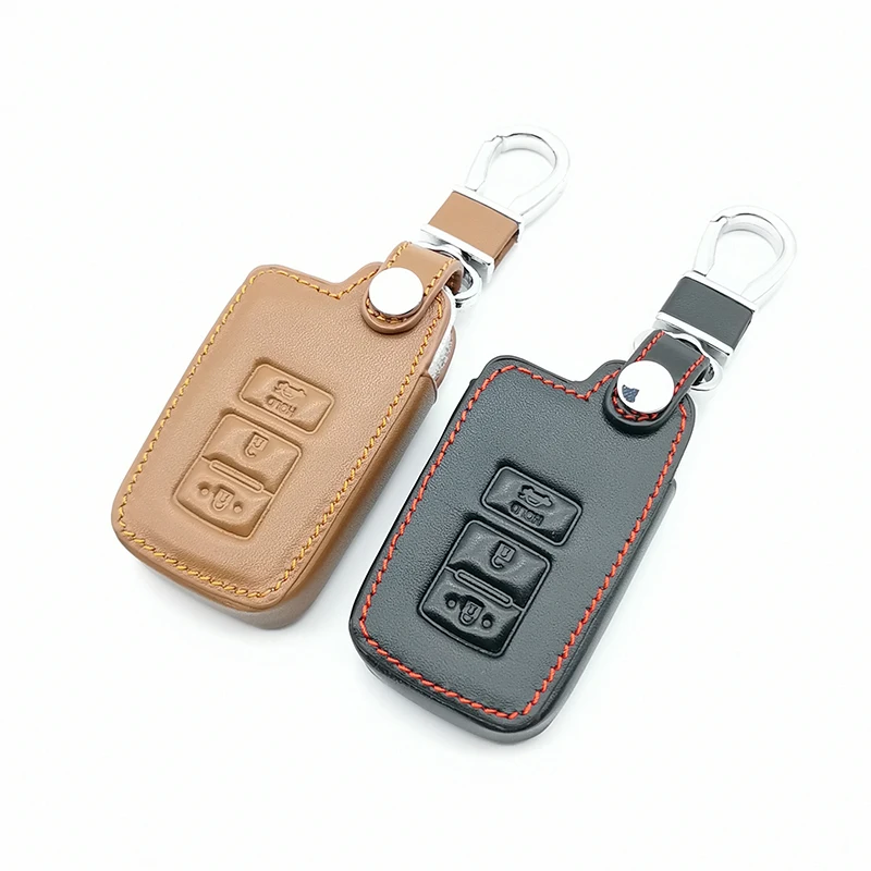 High Quality Leather Car Key Case Cover For Toyota Camry Avalon rav4 Highlander Land Cruiser 3 Buttons Smart Protective Shell | Автомобили