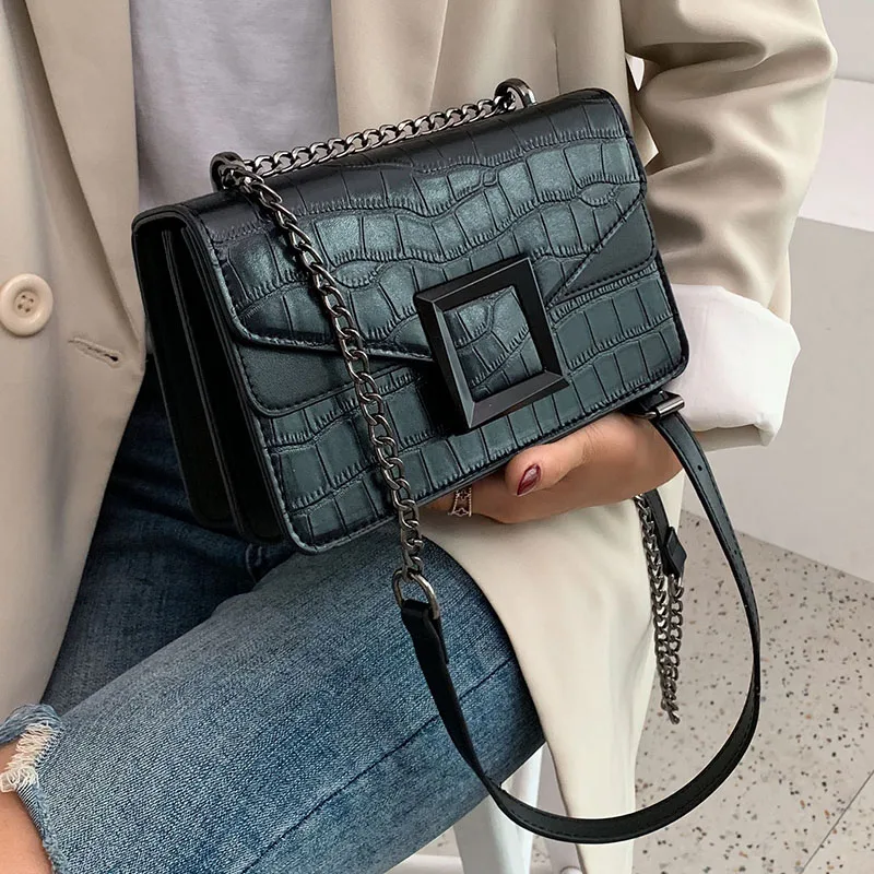 

Stone Pattern PU Leather Crossbody Bags For Women 2020 Small Shoulder Messenger Bag Female Luxury Chain Handbags and Purses