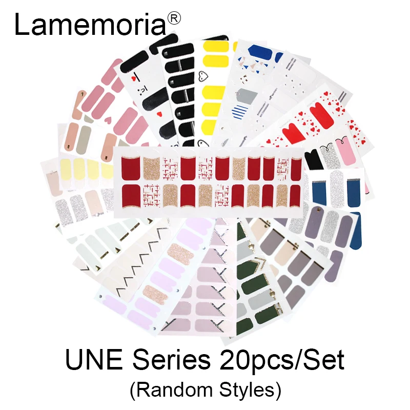 UNE Series 20pcs 10/20 шт смешанный дизайн полное покрытие ногтей наклейки Рождество французский блеск самоклеющиеся наклейки слайдер Обертывания Декор Маникюр - Цвет: UNE Series 20pcs