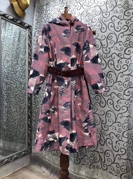 

2020 Early Autumn New Women's Neckline Hooded Stitching Decorations Printed Buckle Waist Hugging Dress 806