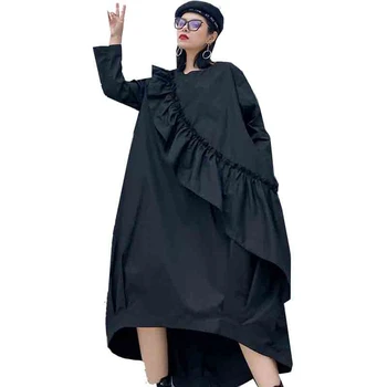 

QING MO Plus Size Women Irregular Dress 2020 Fashion Women Plus Size Slim Dress Female Casual Solid Dress ZQY3196