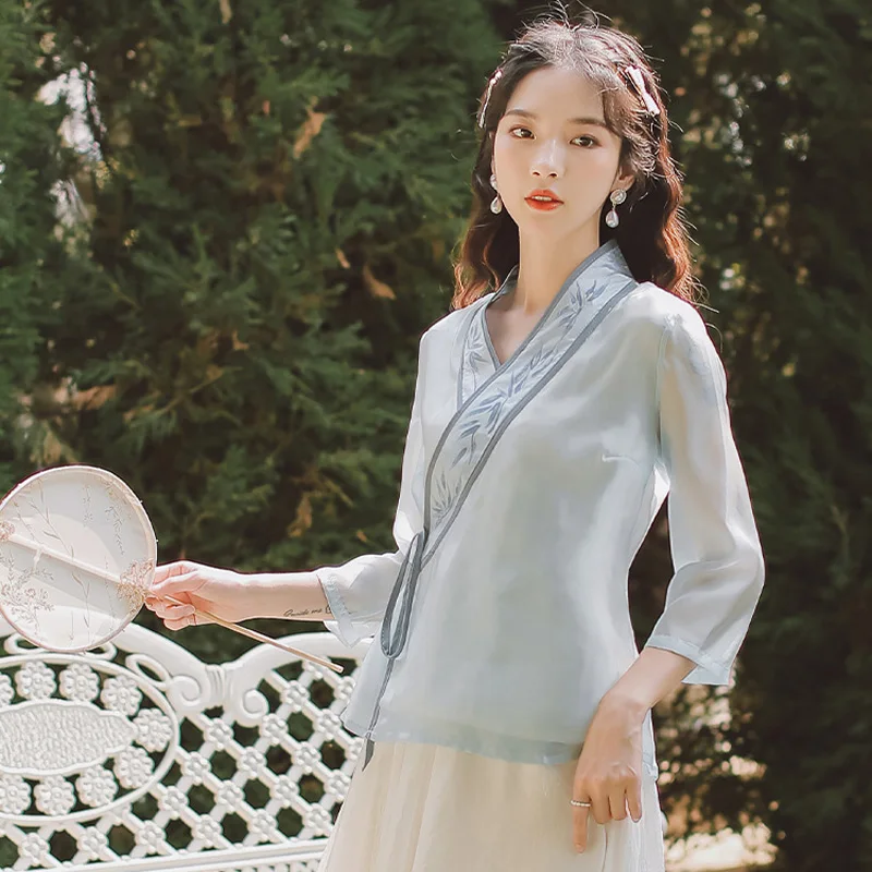빈티지 중국 셔츠, 봄/여름 당나라 상의, 심플한 스타일 당나라 정장, 여성 Hanfu 셔츠, 우아한 당나라 의류 가디건