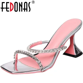 

FEDONAS Women High Heeled Top Quality Party Pumps Rhinestone Synthetic Slippers Summer Crystal Sandals Brand Design Shoes Woman