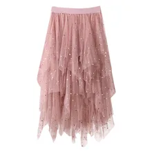 Женская плиссированная юбка с высокой талией, мигающая Дамская сетчатая марлевая сетчатая прошитая винтажная Милая тонкая юбка с высокой талией# Zer