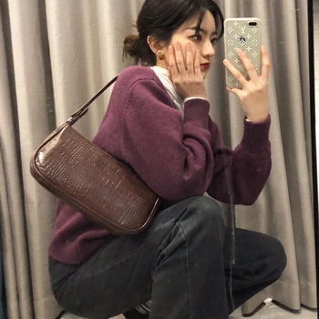 

Luxury Women Fashion Designer Retro Crossbody Casual Shoulder Messenger Bags Female Crocodile Leather Baguette Handbag