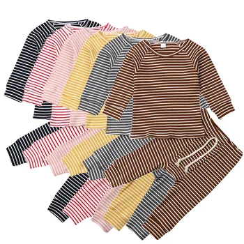 

Emmababy 3PCS Infant Newborn Striped Sweatshirt Set For Long Sleeve Top Pants Clothing Joggers and Baby Clothes Outfits