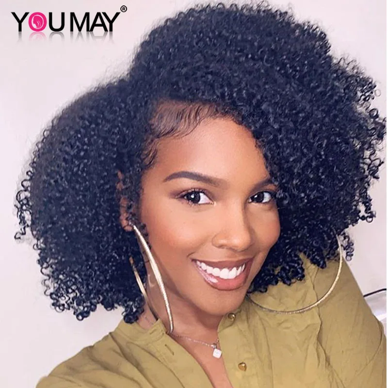 Glueless Mongolian U Part Wig 3B 3C Natural Kinky Curly Human Hair Wigs For Women 250 High Density Black You May Virgin Hair