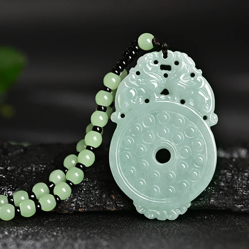 

Nature Myanmar Jade Amulet Lucky Pi Xiu Beast Pendant Mala Bead Hanging Necklace TALISMAN