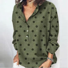 ##Special Price 2020 spring Women's Blouse long-sleeved polka dot lapel blouse casual loose large size Tops shirt ##Special Price 2020 spring Women's Blouse long-sleeved polka dot lapel blouse casual loose large size Tops shirt