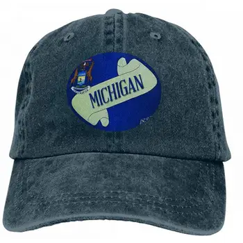 

Cowboy Hat Fashion Baseball Cap for Men and Women Scroll Text Michigan Flag State Detail Michigan Flag Scroll Navy