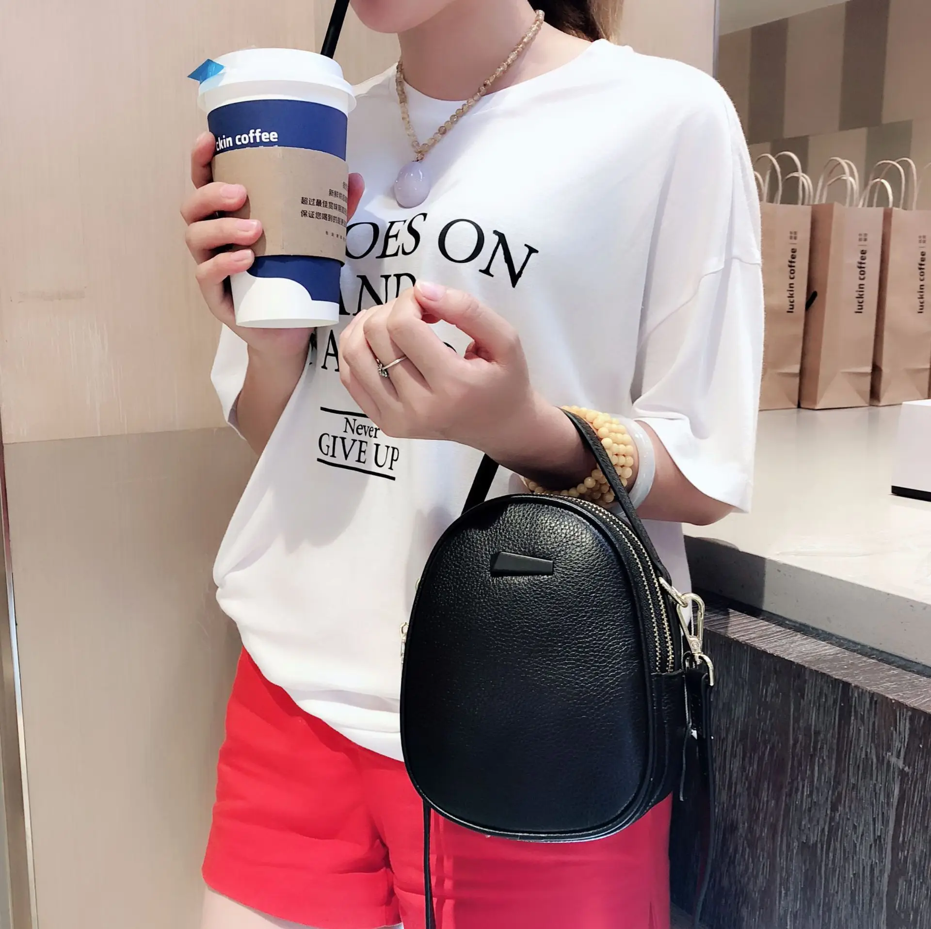 

Full-grain Leather Small Bag 2019 Summer New Style Mini Mobile Phone Bag Multilayer Versatile WOMEN'S Bag Single-shoulder Crossb