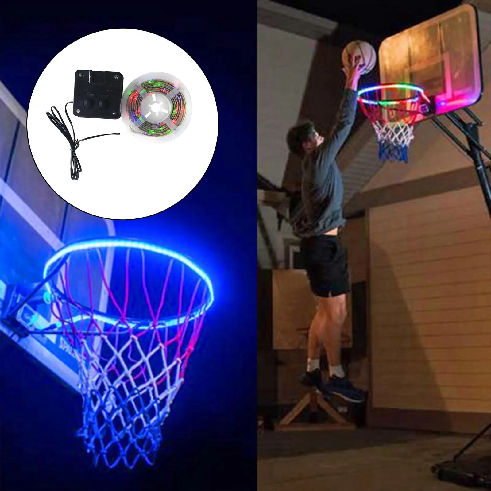 Solar Power LED Basketball Hoop Light Color-Changing Sensor Super Bright RGB LED Strip Lamp for Outdoors Sports Training Adults