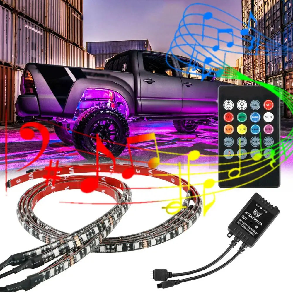 12V LED Car Chassis Flexible Strip 60 90CM Lights Auto Voice Control RGB Underglow Decorative Atmosphere Lamp Car Styling