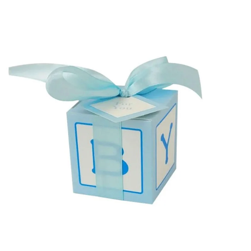 

DIY Letter Packaging Box Baby Birthday Candy Box Baby Shower Birthday Party Favor Box Small Blue Boxes for Gifts with Tag Ribbon