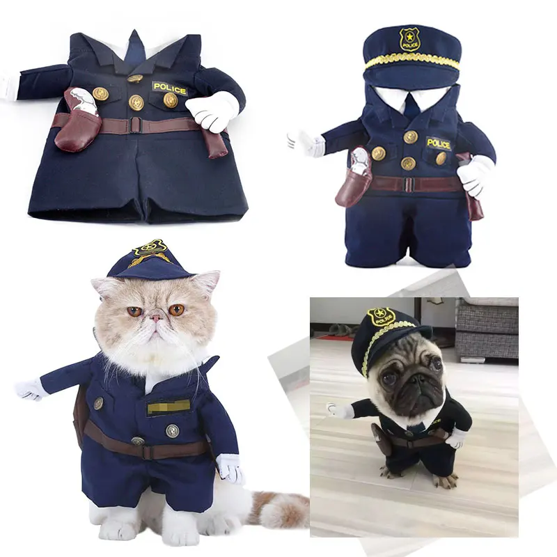 Костюм для домашних животных, одежда, полицейская форма, шляпа, кошка, щенок, собака, Хэллоуин, милый