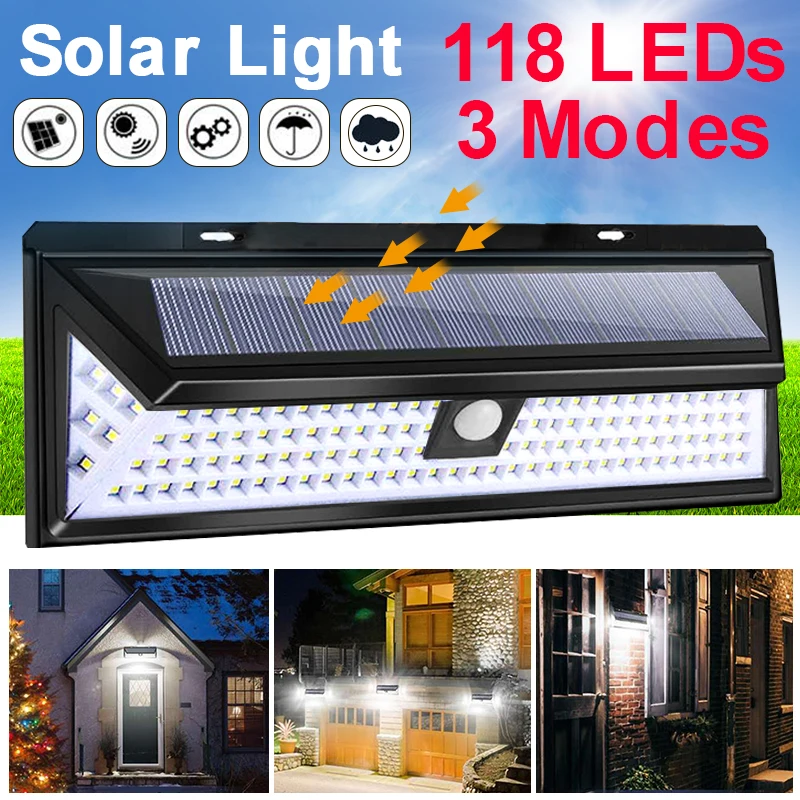 Goodland 118 LED שמש אור חיצוני מנורת שמש מופעל אור שמש PIR חיישן תנועה עמיד למים רחוב לקישוט הגן Goodland 118 LED שמש אור חיצוני מנורת שמש מופעל אור שמש PIR חיישן תנועה עמיד למים רחוב לקישוט הגן