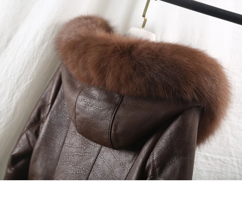 Luxury women genuine sheepskin double faced jacket fox fur collar winter warm brand real sheep fur jacket clothing