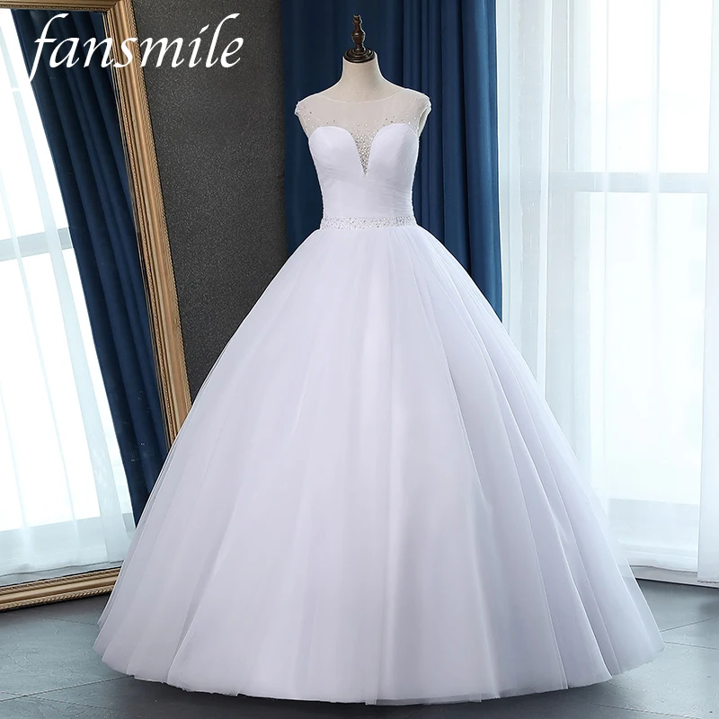 Fansmile/Тюлевое винтажное бальное платье Vestidos de Novia, свадебное платье с бисером, Качественное кружевное свадебное платье принцессы, FSM-054F