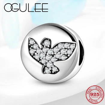 

New Arrivals 925 Sterling Silver Peace Pigeon Pattern Beads Clear Zircon Charm fit Original Pandora Bracelets Silver 925 Jewelry