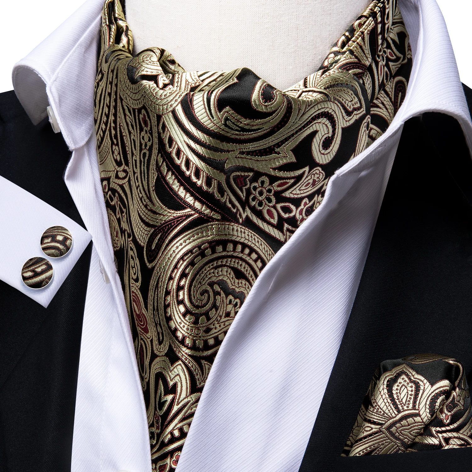 Black and Gold Paisley Tone on Tone Cravat Ascot