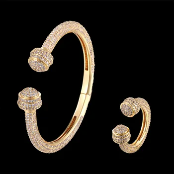 

Fateama brand Luxury open ended bangle and ring jewelry set with zircon micro inlay suitable for wedding fashion jewelry gifts