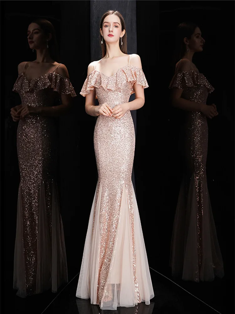 Evening Dress Abendkleider 2020 Formal Sweetheart Rose Gold Sequined Mermaid Dresses Long Robe De Soiree | Свадьбы и торжества