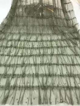 

Tassel design 2019 new product launch!!African beaded lace fabric with high quality Nigerian green wedding lace 5 yards