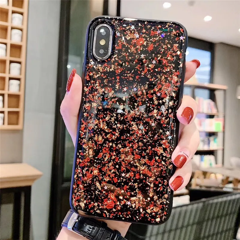 red Блестящий цветной глиттер с золотыми блестками, чехол для huawei P30 Pro, чехол для huawei p20 lite p smart Y9 Y7 Y6 honor 8x, чехол - Color: red