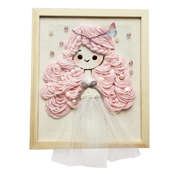 

25 x 30cm DIY Knitting Wool Rug Hooking Kit Handcraft Woolen Embroidery Gift with Frame Poke Needle Photo Frame - Girl