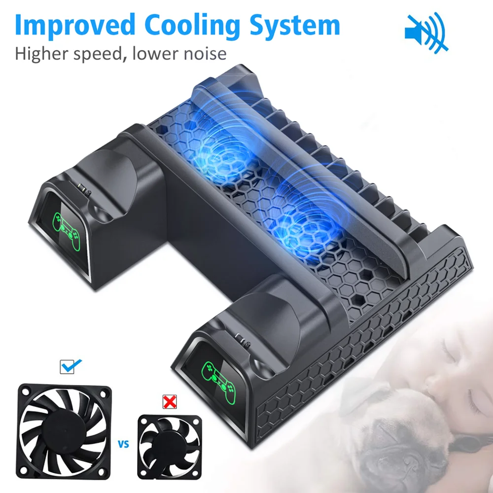 DOBE soporte PS4/PS4 Slim/PS4 Pro refrigerador base ventilador multifuncional de enfriamiento soporte vertical ps4 cargador consola indicadores LED de carga muelle TP4-1785. - Imagen 2