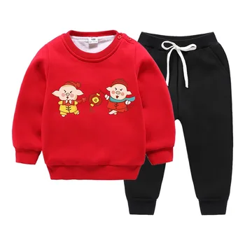 

Kids winter Double Thicken set clothing Baby cotton long-sleeve t shirt boys pants girls 2y 3y 4y 5 year Cartoon piggy clothes