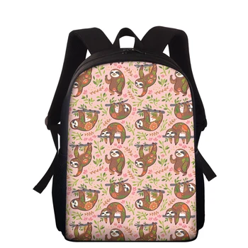 

THIKIN New 15 Inch School Bag For Girls Kawaii Sloth Full Printing Children's Backpack Outdoor Sport Camping Bagpack With Zipper