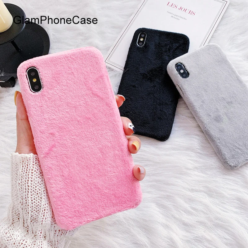 

GlamPhoneCase Solid Color Plush Phone Case For iPhone11Pro/Max X XS Max XR Soft Silicone Cover For iPhone11 7 8 6 6s Plus Case