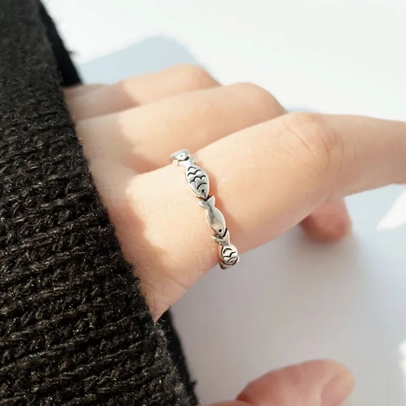 Boho Vintage Silver Color Fish Rings for Women Lover Finger Ring Valentines Day Gifts Creative Adjustable Opening Ring Jewelry finger ring silver ring opening ring adjustable rings animal ring