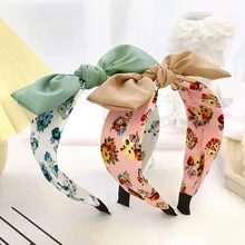 

1PC New Fashion Printed Bow Headband For Women Girls Solid Beads Bow Non-slip Tooth Hairbands Bezel Hair Hoop Hair Accessories