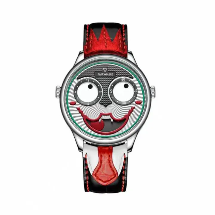 K1 Russian Clown Waterproof Quartz Watch Men's Interesting Design Leather Non Mechanical Watch